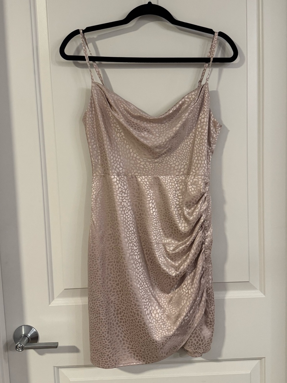 Lush Satin Cowl Neck Mini Dress in Leopard Print Blush Pink
